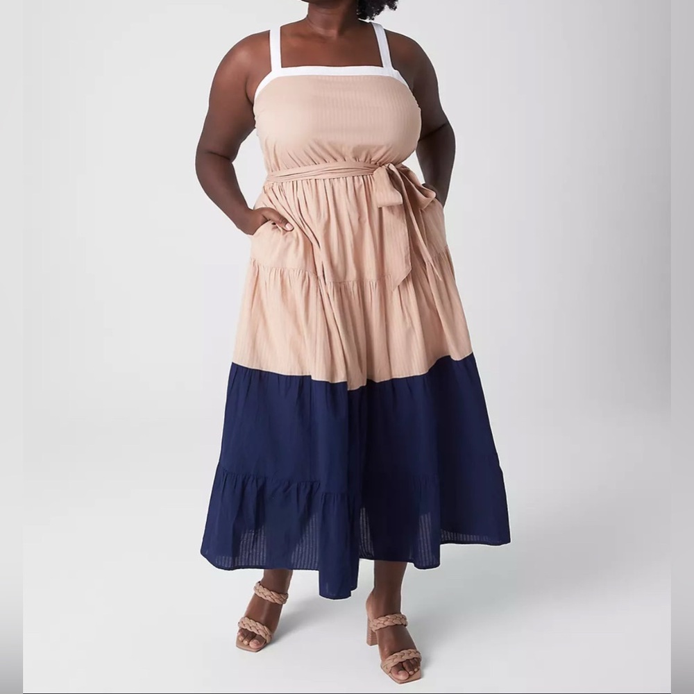 Lane Bryant Square Neck Colorblock Maxi Dress Size 22‎ NWT Blue & Tan
